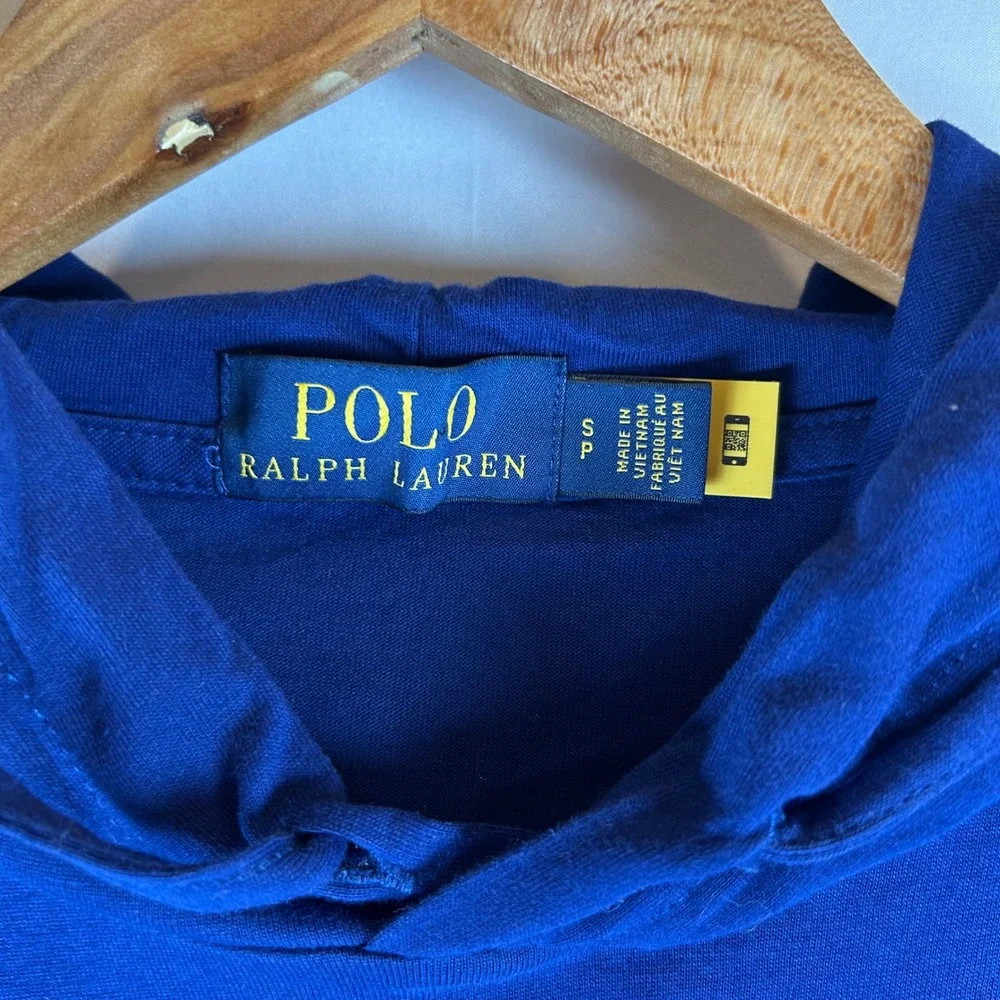 Polo Ralph Lauren Mens Blue Striped‎ Big Pony Graphic Hooded Long Sleeve Tee S